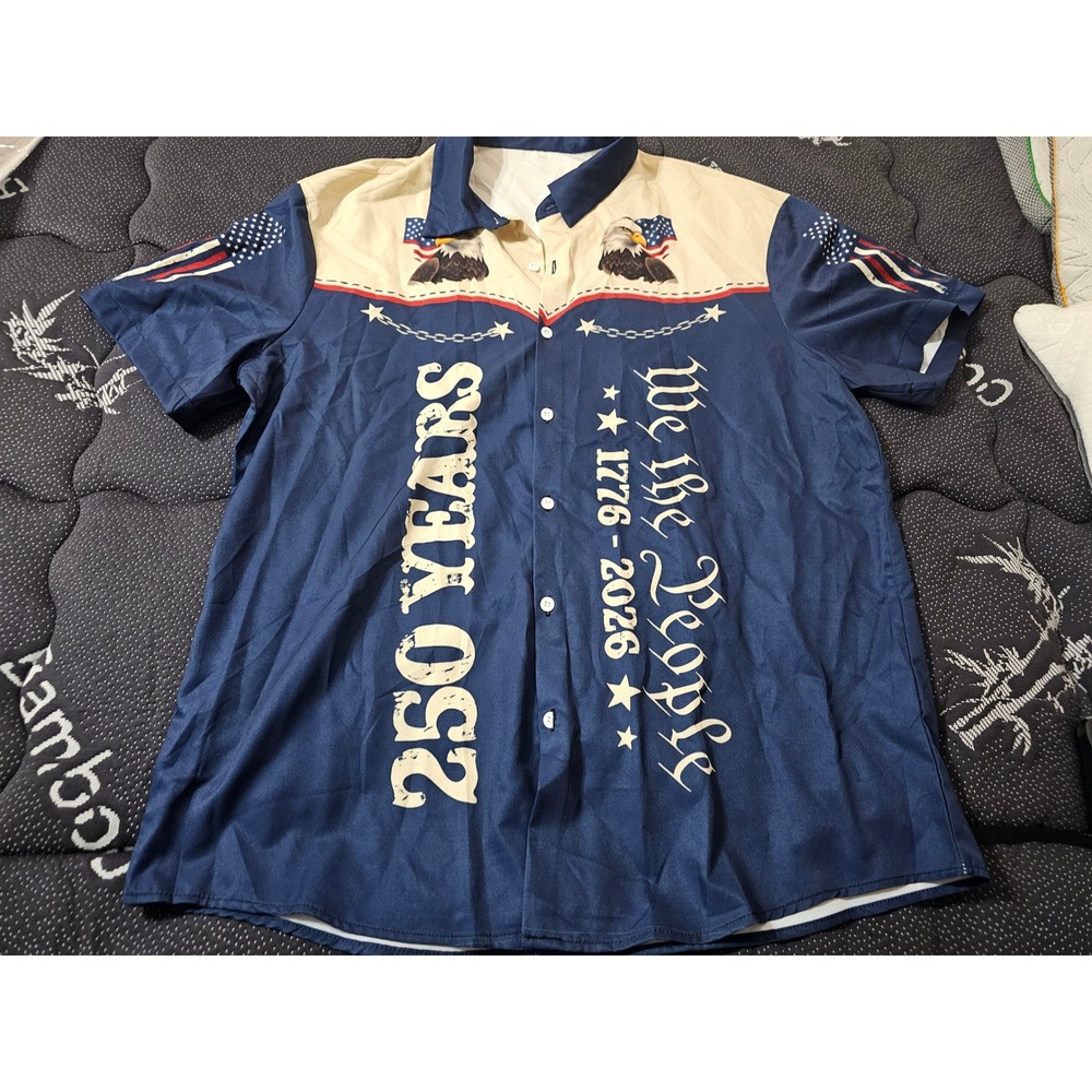 We the People 250 Years 1776-2026 Patriotic Eagle Button Down Shirt Mens XL